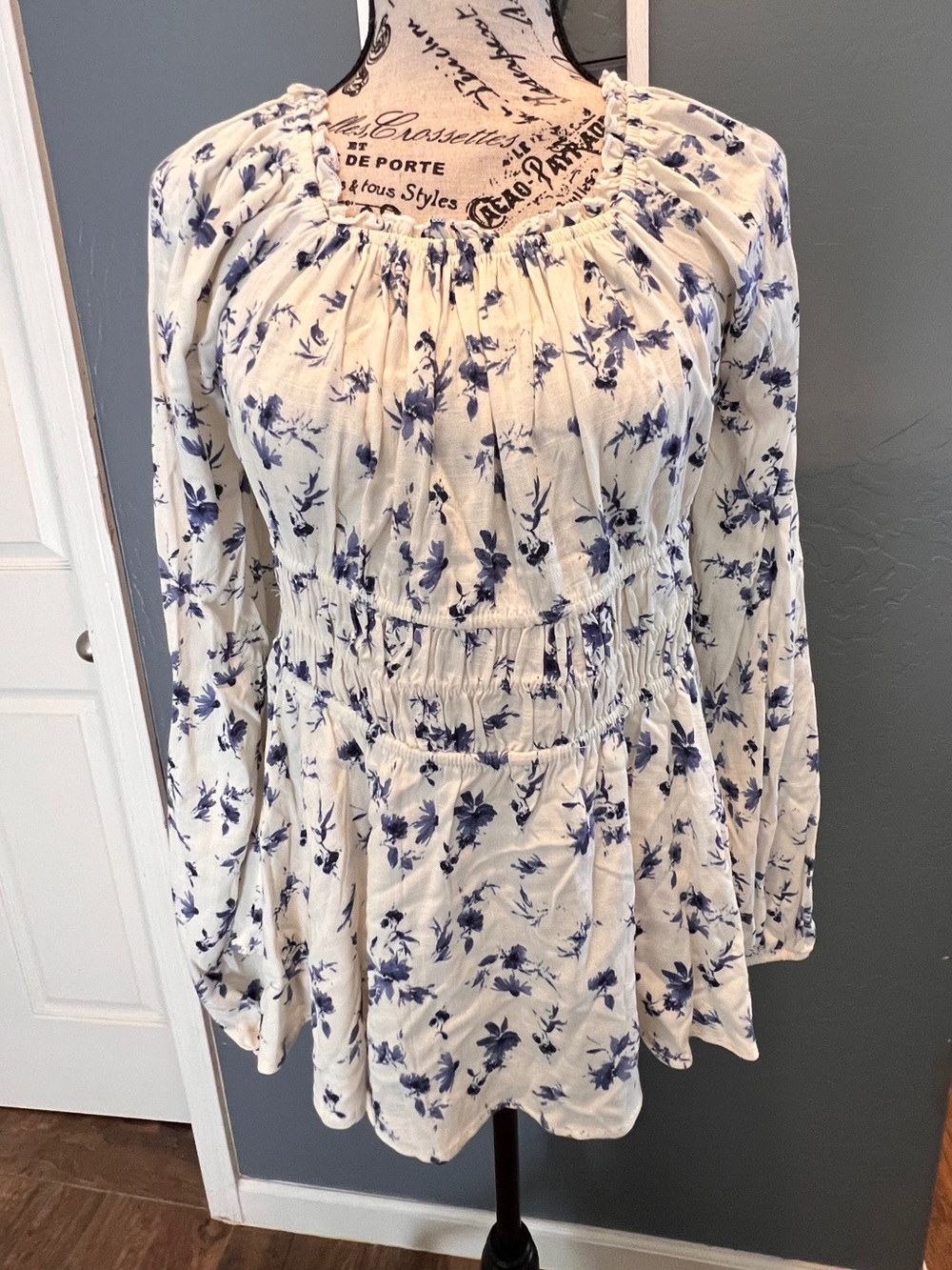 torrid Cream Top with Blue Floral Smocked Tunic